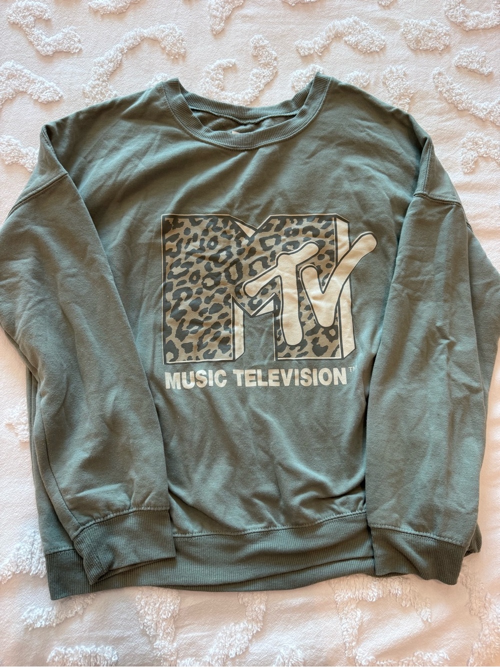 MTV Olive Green Crewneck with Leopard Logo